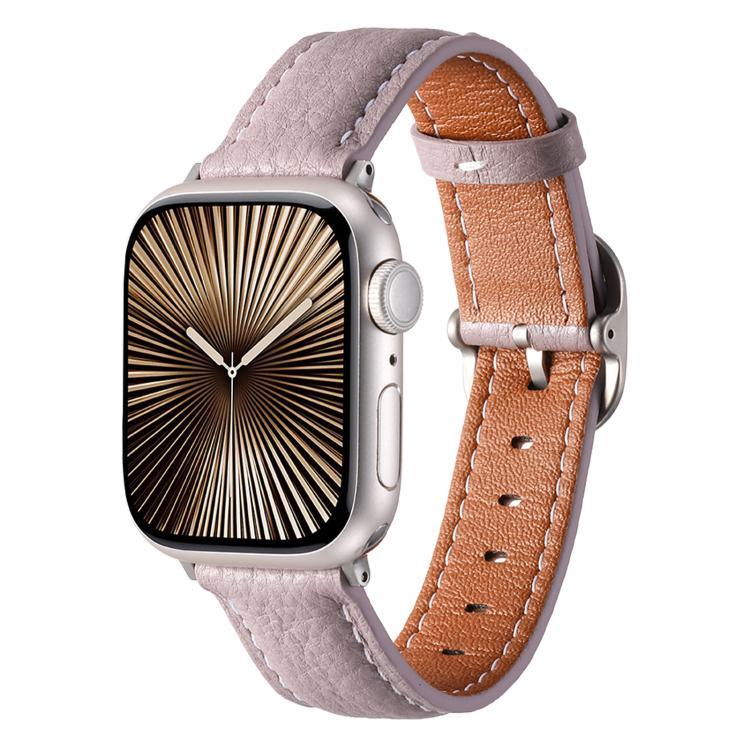 Correia de Relógio em Pele Genuína com Textura Litchi e Fivela Quadrada, Para Apple Watch 46mm / 49mm / 45mm / 44mm, Para Apple Watch 42mm / 41mm / 40mm / 38mm