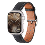 Correia de Relógio em Pele Genuína com Textura Litchi e Fivela Quadrada, Para Apple Watch 46mm / 49mm / 45mm / 44mm, Para Apple Watch 42mm / 41mm / 40mm / 38mm