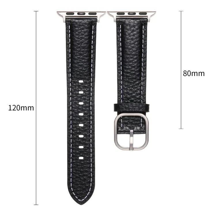 Correia de Relógio em Pele Genuína com Textura Litchi e Fivela Quadrada, Para Apple Watch 46mm / 49mm / 45mm / 44mm, Para Apple Watch 42mm / 41mm / 40mm / 38mm