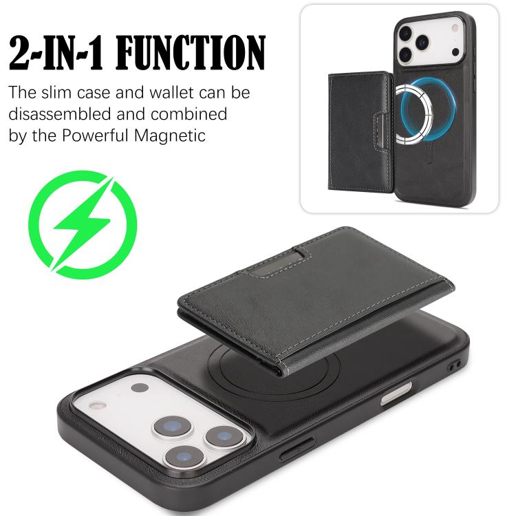 Capa de telemóvel em pele Kalebol com bolsa para cartões magnética MagSafe forte e dobrável em duas partes, para iPhone 17 Pro Max, para iPhone 17 Pro, para iPhone 17, para iPhone Air
