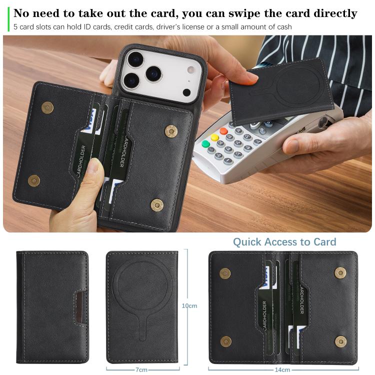 Capa de telemóvel em pele Kalebol com bolsa para cartões magnética MagSafe forte e dobrável em duas partes, para iPhone 17 Pro Max, para iPhone 17 Pro, para iPhone 17, para iPhone Air