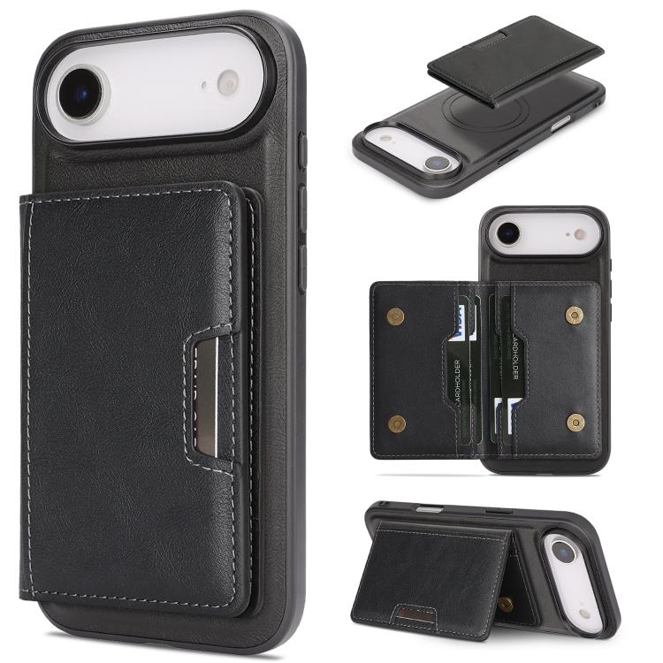 Capa de telemóvel em pele Kalebol com bolsa para cartões magnética MagSafe forte e dobrável em duas partes, para iPhone 17 Pro Max, para iPhone 17 Pro, para iPhone 17, para iPhone Air