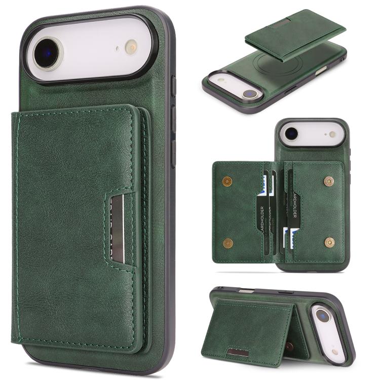 Capa de telemóvel em pele Kalebol com bolsa para cartões magnética MagSafe forte e dobrável em duas partes, para iPhone 17 Pro Max, para iPhone 17 Pro, para iPhone 17, para iPhone Air