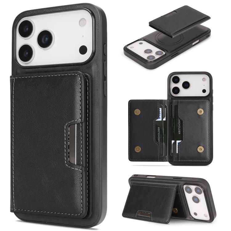Capa de telemóvel em pele Kalebol com bolsa para cartões magnética MagSafe forte e dobrável em duas partes, para iPhone 17 Pro Max, para iPhone 17 Pro, para iPhone 17, para iPhone Air