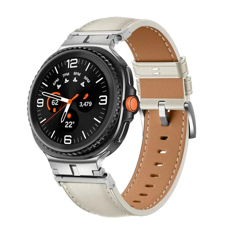 Correia de Relógio em Pele Genuína com Conector de Cabeça Metálica, Para Samsung Galaxy Watch8 / Watch8 Classic