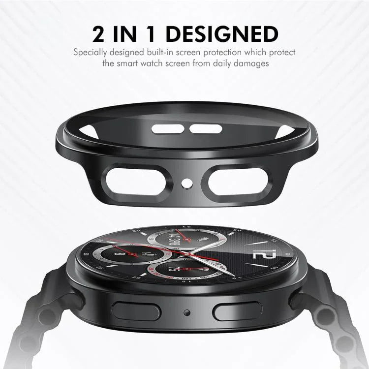 ENKAY Hat-Prince Filme de Vidro Temperado de Cobertura Total Integrado com Estojo PC para Relógio, Para Samsung Galaxy Watch8 44mm, Para Samsung Galaxy Watch8 40mm