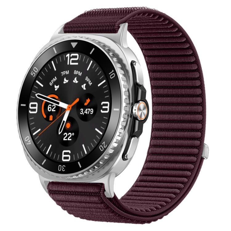 Pulseira de relógio com interface metálica em nylon tecido com fecho de gancho e argola, para Samsung Galaxy Watch8 / Watch8 Classic