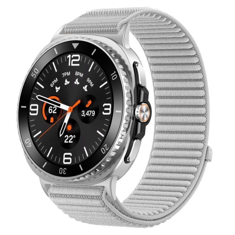 Pulseira de relógio com interface metálica em nylon tecido com fecho de gancho e argola, para Samsung Galaxy Watch8 / Watch8 Classic
