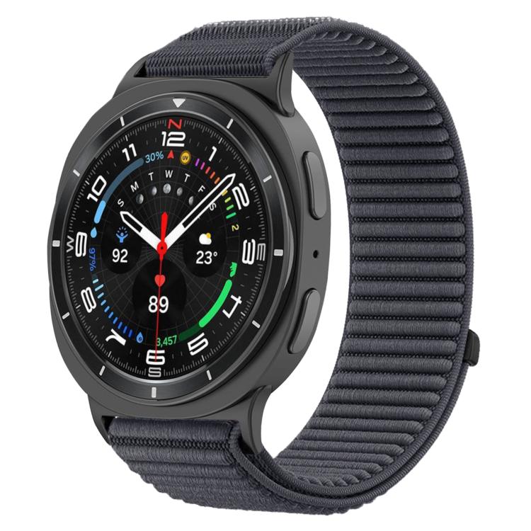Pulseira de relógio com interface metálica em nylon tecido com fecho de gancho e argola, para Samsung Galaxy Watch8 / Watch8 Classic
