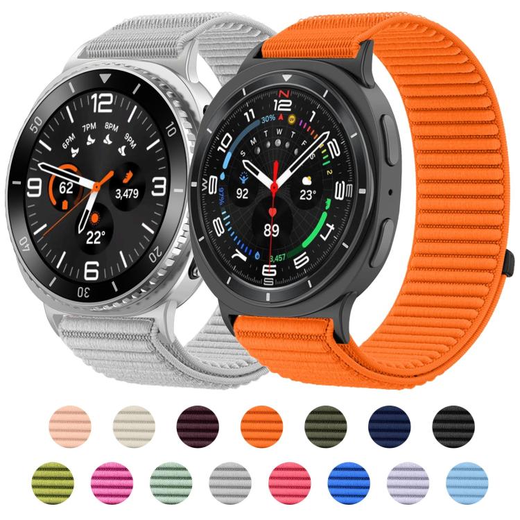 Pulseira de relógio com interface metálica em nylon tecido com fecho de gancho e argola, para Samsung Galaxy Watch8 / Watch8 Classic