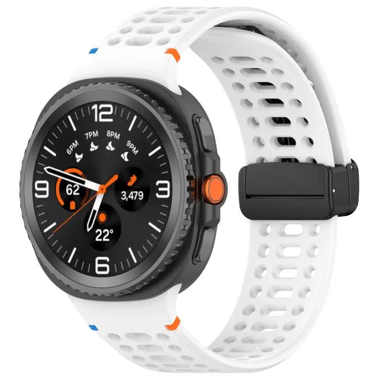 Correia de Relógio em Silicone Respirável com Costura e Fivela Preta Magnética, Para Samsung Galaxy Watch8 / Watch8 Classic