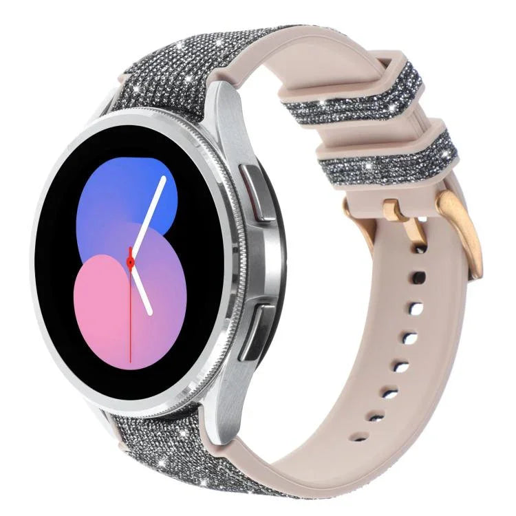 Pulseira de Relógio Híbrida em Couro e Silicone com Brilho, Para Samsung Galaxy Watch 7 40 / 44mm
