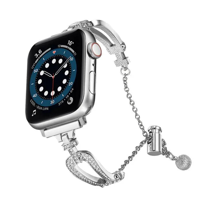 Pulseira de Relógio em Liga de Zinco com Bracelete em Forma de U e Diamantes, Para Apple Watch 46mm / 49mm / 45mm / 44mm, Para Apple Watch 42mm / 41mm / 40mm / 38mm