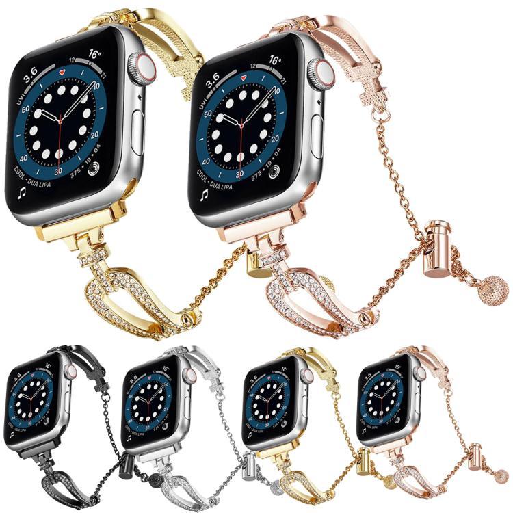 Pulseira de Relógio em Liga de Zinco com Bracelete em Forma de U e Diamantes, Para Apple Watch 46mm / 49mm / 45mm / 44mm, Para Apple Watch 42mm / 41mm / 40mm / 38mm