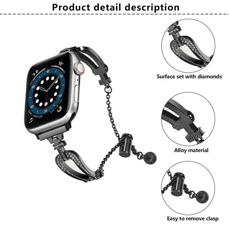 Pulseira de Relógio em Liga de Zinco com Bracelete em Forma de U e Diamantes, Para Apple Watch 46mm / 49mm / 45mm / 44mm, Para Apple Watch 42mm / 41mm / 40mm / 38mm