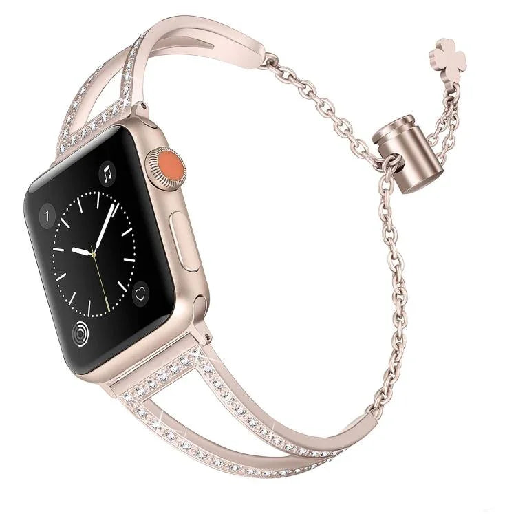 Pulseira de Relógio em Liga de Zinco com Diamantes em Forma de V, Para Apple Watch 46mm / 49mm / 45mm / 44mm, Para Apple Watch 42mm / 41mm / 40mm / 38mm