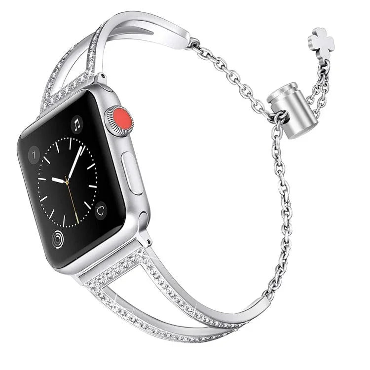 Pulseira de Relógio em Liga de Zinco com Diamantes em Forma de V, Para Apple Watch 46mm / 49mm / 45mm / 44mm, Para Apple Watch 42mm / 41mm / 40mm / 38mm