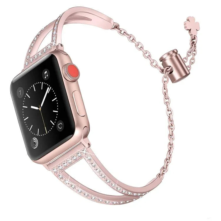 Pulseira de Relógio em Liga de Zinco com Diamantes em Forma de V, Para Apple Watch 46mm / 49mm / 45mm / 44mm, Para Apple Watch 42mm / 41mm / 40mm / 38mm