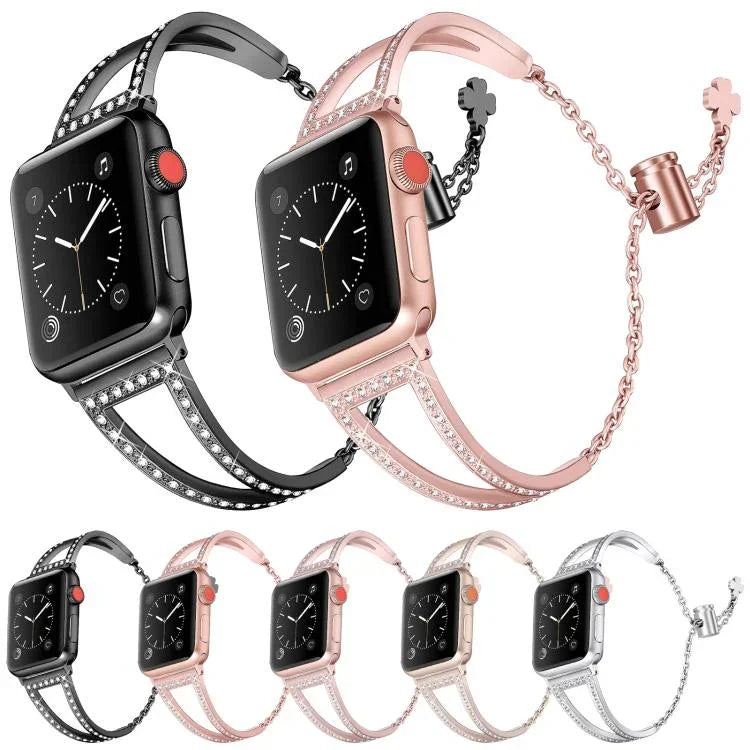 Pulseira de Relógio em Liga de Zinco com Diamantes em Forma de V, Para Apple Watch 46mm / 49mm / 45mm / 44mm, Para Apple Watch 42mm / 41mm / 40mm / 38mm