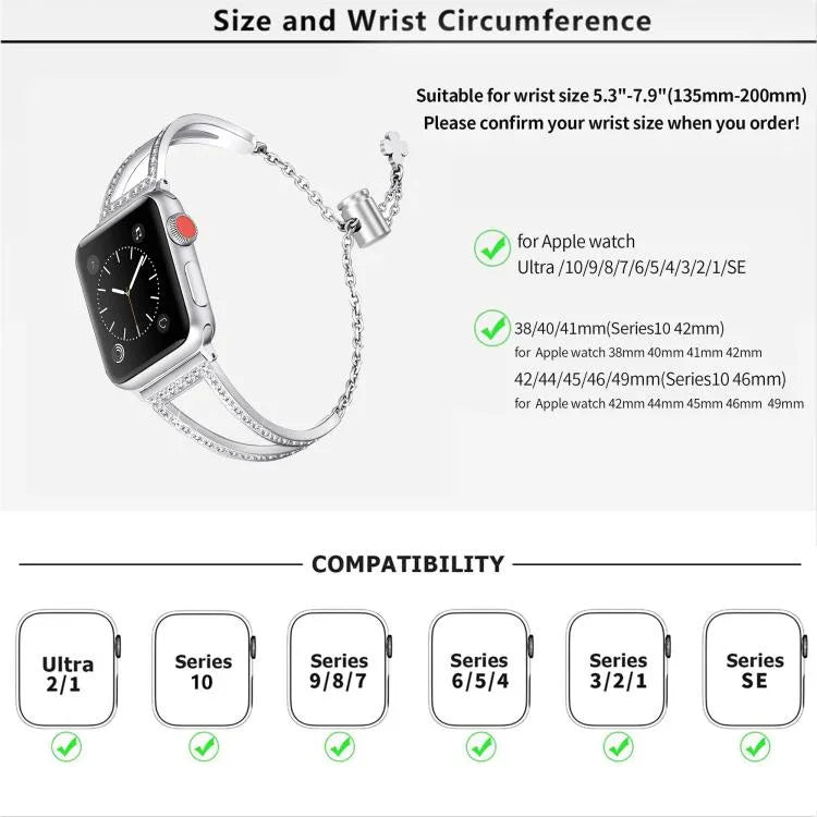 Pulseira de Relógio em Liga de Zinco com Diamantes em Forma de V, Para Apple Watch 46mm / 49mm / 45mm / 44mm, Para Apple Watch 42mm / 41mm / 40mm / 38mm