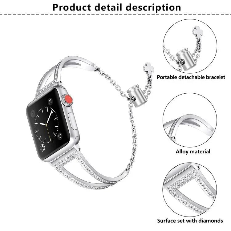 Pulseira de Relógio em Liga de Zinco com Diamantes em Forma de V, Para Apple Watch 46mm / 49mm / 45mm / 44mm, Para Apple Watch 42mm / 41mm / 40mm / 38mm