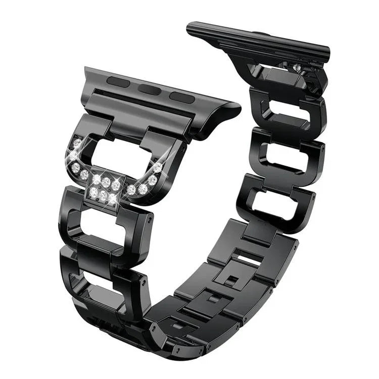 Pulseira de Relógio em Liga de Zinco com Diamantes Quadrados, Para Apple Watch 46mm / 49mm / 45mm / 44mm, Para Apple Watch 42mm / 41mm / 40mm / 38mm