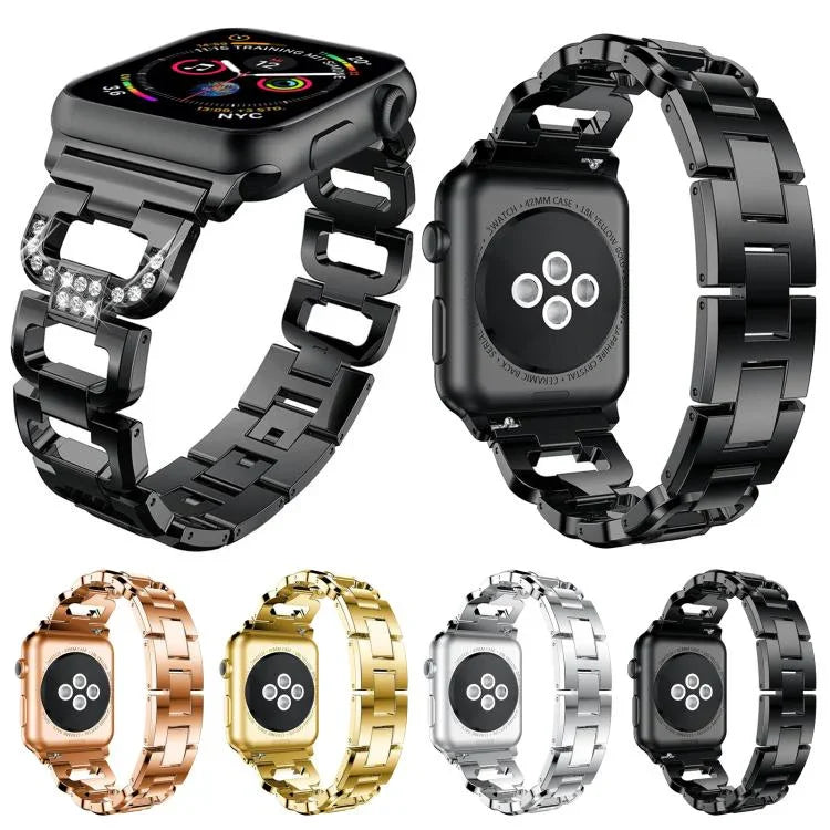 Pulseira de Relógio em Liga de Zinco com Diamantes Quadrados, Para Apple Watch 46mm / 49mm / 45mm / 44mm, Para Apple Watch 42mm / 41mm / 40mm / 38mm