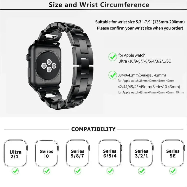 Pulseira de Relógio em Liga de Zinco com Diamantes Quadrados, Para Apple Watch 46mm / 49mm / 45mm / 44mm, Para Apple Watch 42mm / 41mm / 40mm / 38mm