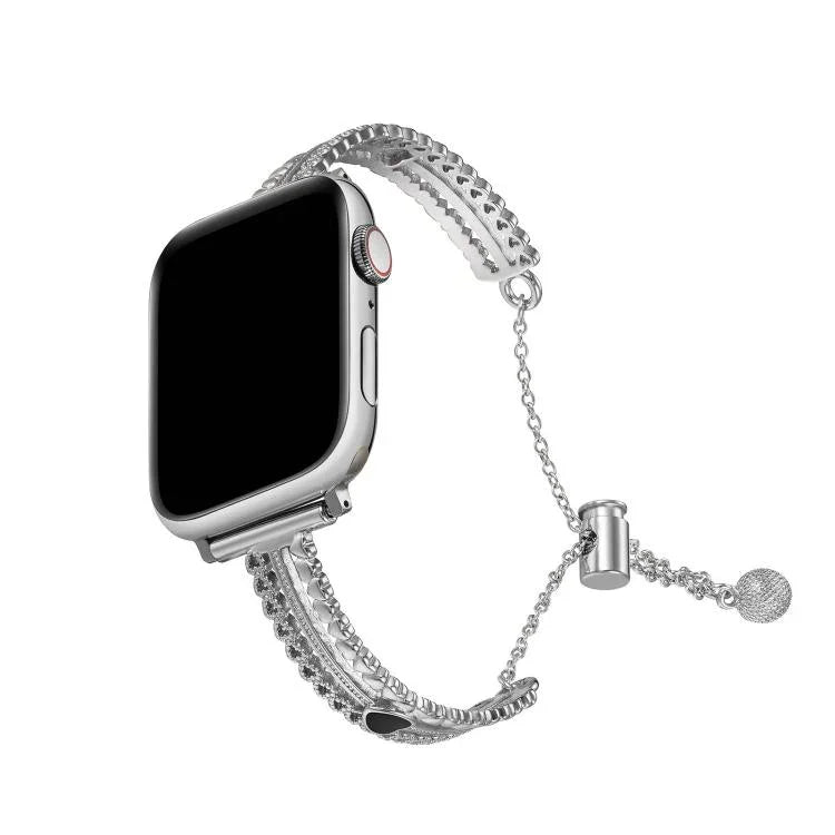 Pulseira de Relógio em Liga de Zinco com Pedra Branca e Design de Amor, Para Apple Watch 46mm / 49mm / 45mm / 44mm, Para Apple Watch 42mm / 41mm / 40mm / 38mm