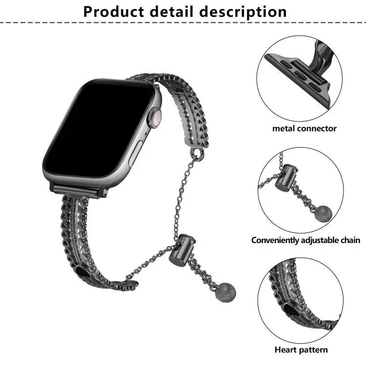 Pulseira de Relógio em Liga de Zinco com Pedra Branca e Design de Amor, Para Apple Watch 46mm / 49mm / 45mm / 44mm, Para Apple Watch 42mm / 41mm / 40mm / 38mm