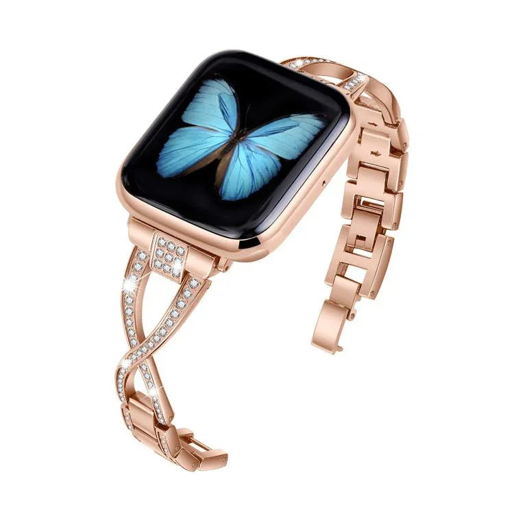 Pulseira de Relógio em Liga de Zinco com Diamantes Cruzados, Para Apple Watch 46mm / 49mm / 45mm / 44mm, Para Apple Watch 42mm / 41mm / 40mm / 38mm