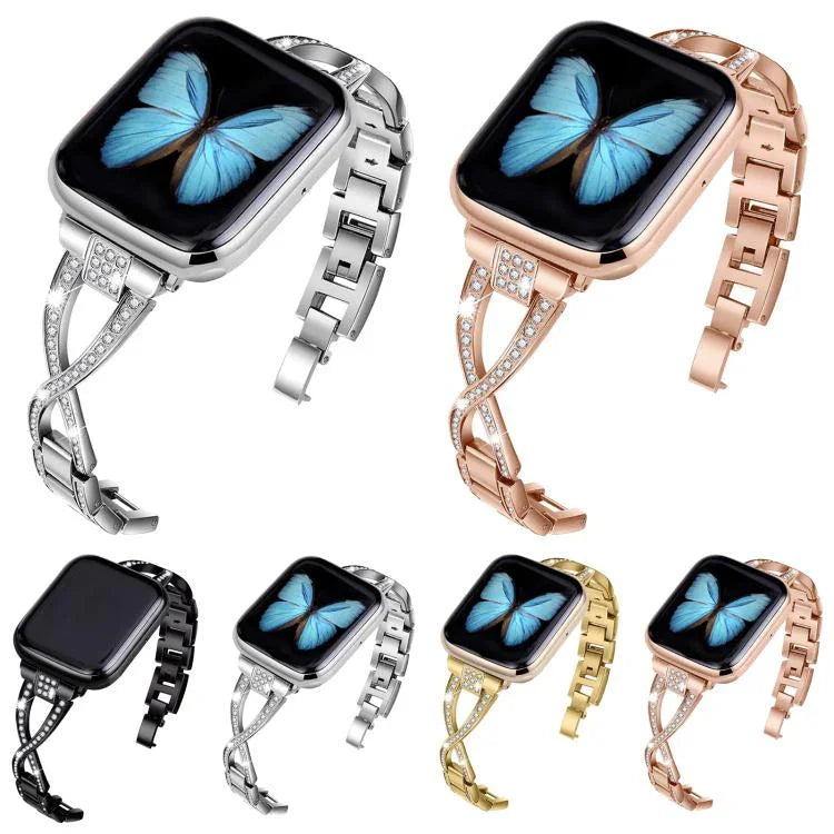 Pulseira de Relógio em Liga de Zinco com Diamantes Cruzados, Para Apple Watch 46mm / 49mm / 45mm / 44mm, Para Apple Watch 42mm / 41mm / 40mm / 38mm
