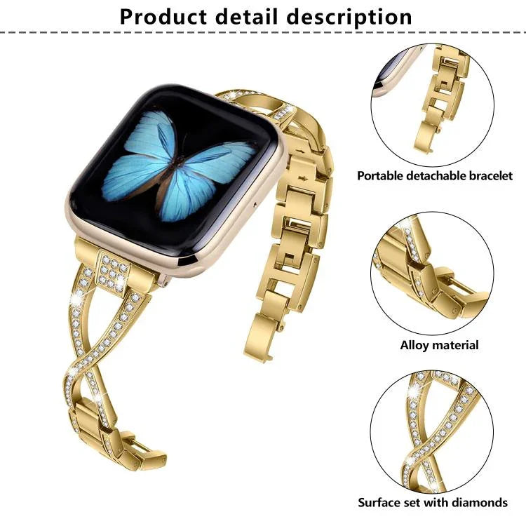 Pulseira de Relógio em Liga de Zinco com Diamantes Cruzados, Para Apple Watch 46mm / 49mm / 45mm / 44mm, Para Apple Watch 42mm / 41mm / 40mm / 38mm