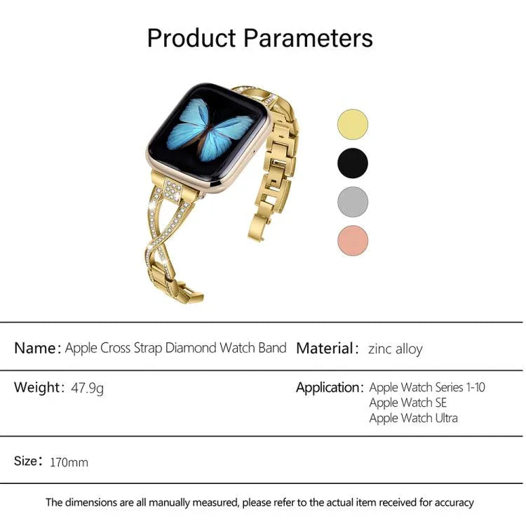 Pulseira de Relógio em Liga de Zinco com Diamantes Cruzados, Para Apple Watch 46mm / 49mm / 45mm / 44mm, Para Apple Watch 42mm / 41mm / 40mm / 38mm