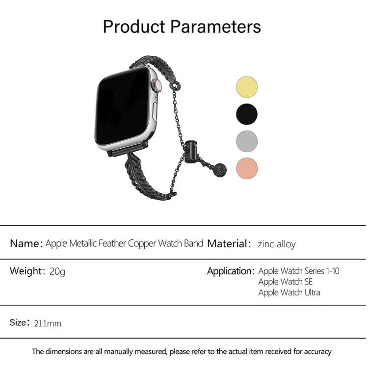 Pulseira de Relógio em Liga de Zinco com Penas Metálicas de Cobre, Para Apple Watch 46mm / 49mm / 45mm / 44mm, Para Apple Watch 42mm / 41mm / 40mm / 38mm