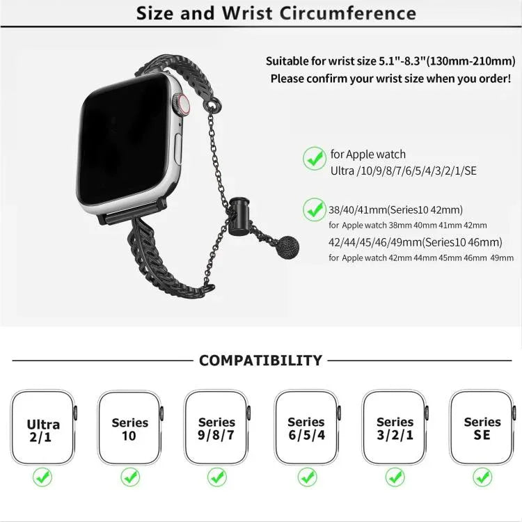 Pulseira de Relógio em Liga de Zinco com Penas Metálicas de Cobre, Para Apple Watch 46mm / 49mm / 45mm / 44mm, Para Apple Watch 42mm / 41mm / 40mm / 38mm
