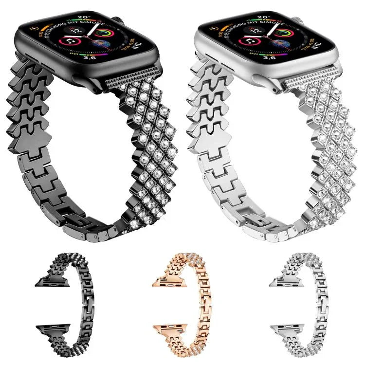 Pulseira de Relógio em Liga de Zinco com Diamantes Rombicos, Para Apple Watch 46mm / 49mm / 45mm / 44mm, Para Apple Watch 42mm / 41mm / 40mm / 38mm