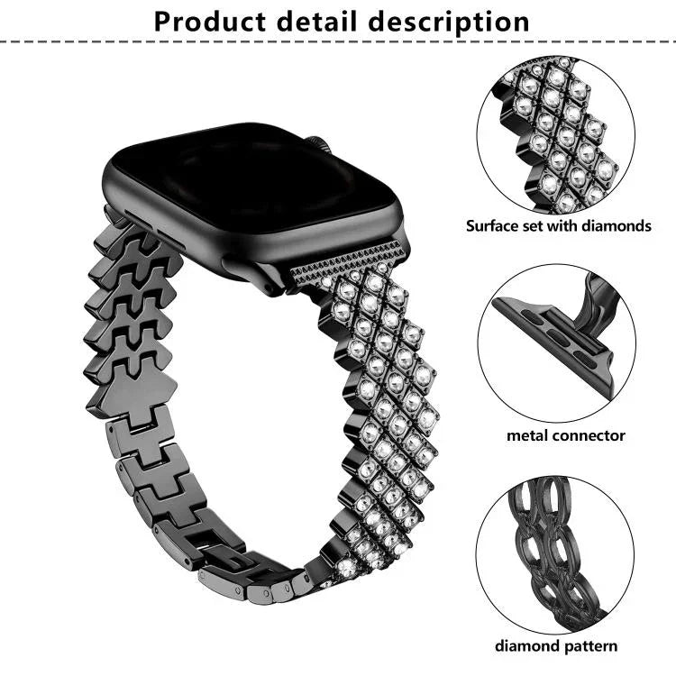 Pulseira de Relógio em Liga de Zinco com Diamantes Rombicos, Para Apple Watch 46mm / 49mm / 45mm / 44mm, Para Apple Watch 42mm / 41mm / 40mm / 38mm