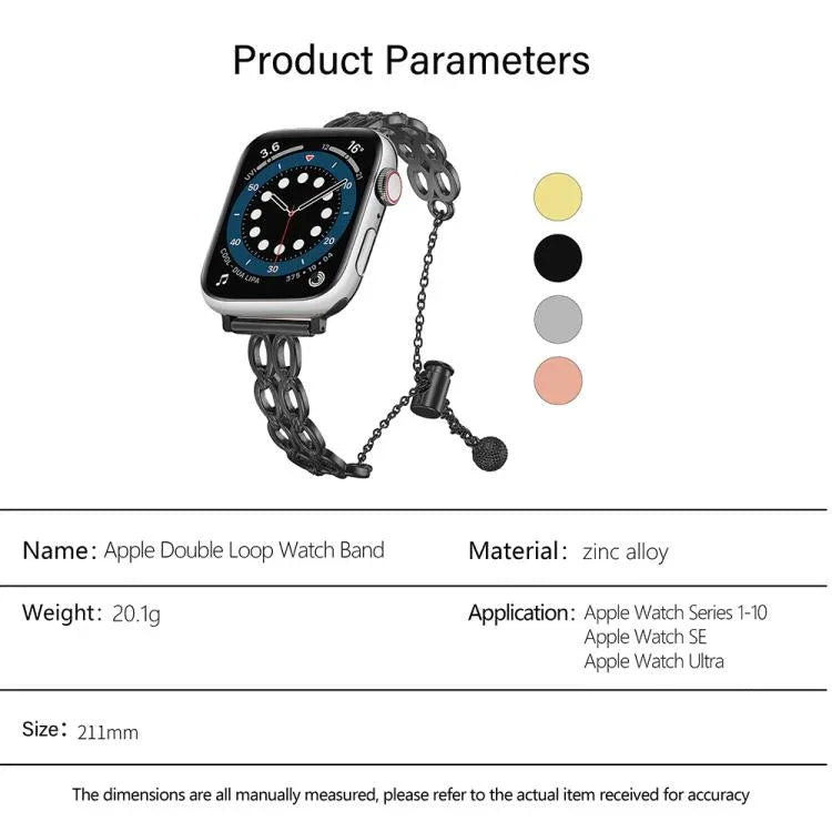 Pulseira de Relógio em Liga de Zinco com Corrente de Duplo Anel, Para Apple Watch 46mm / 49mm / 45mm / 44mm, Para Apple Watch 42mm / 41mm / 40mm / 38mm