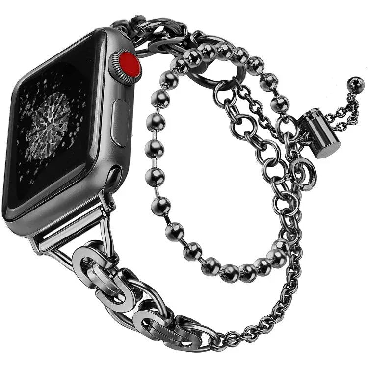 Pulseira de Relógio em Liga de Zinco com Corrente de Contas de Duplo Círculo, Para Apple Watch 46mm / 49mm / 45mm / 44mm, Para Apple Watch 42mm / 41mm / 40mm / 38mm