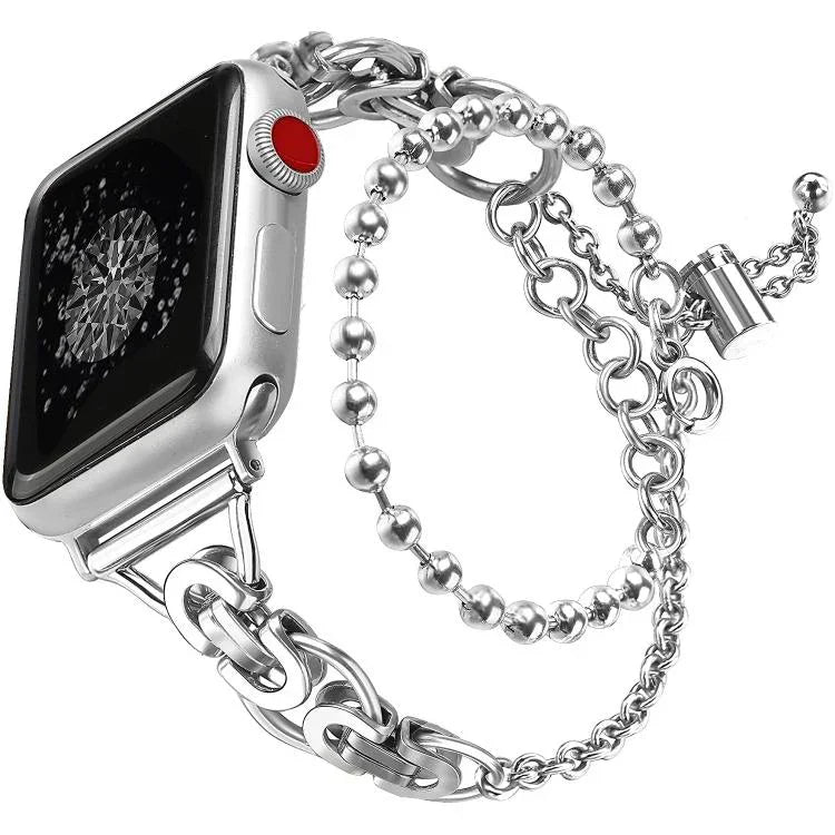 Pulseira de Relógio em Liga de Zinco com Corrente de Contas de Duplo Círculo, Para Apple Watch 46mm / 49mm / 45mm / 44mm, Para Apple Watch 42mm / 41mm / 40mm / 38mm