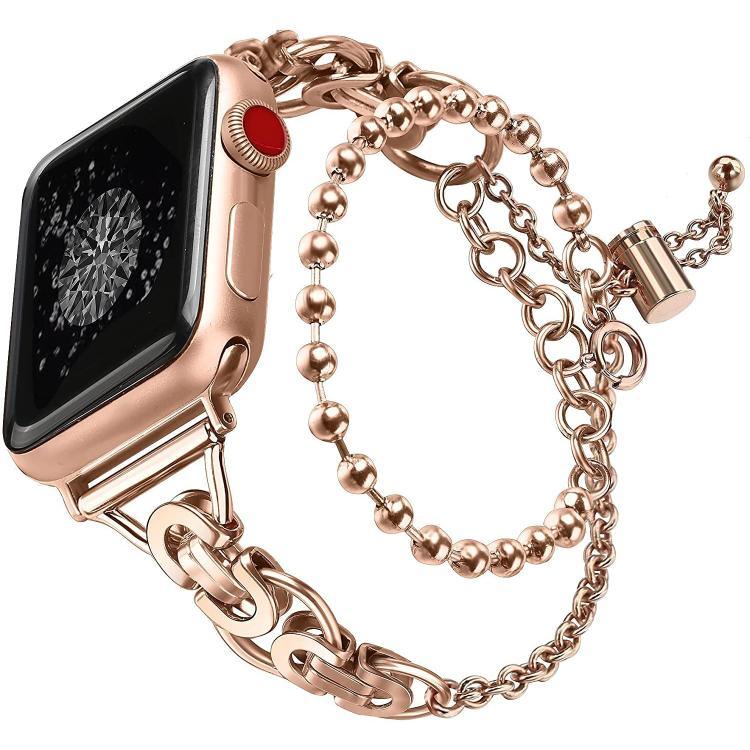 Pulseira de Relógio em Liga de Zinco com Corrente de Contas de Duplo Círculo, Para Apple Watch 46mm / 49mm / 45mm / 44mm, Para Apple Watch 42mm / 41mm / 40mm / 38mm