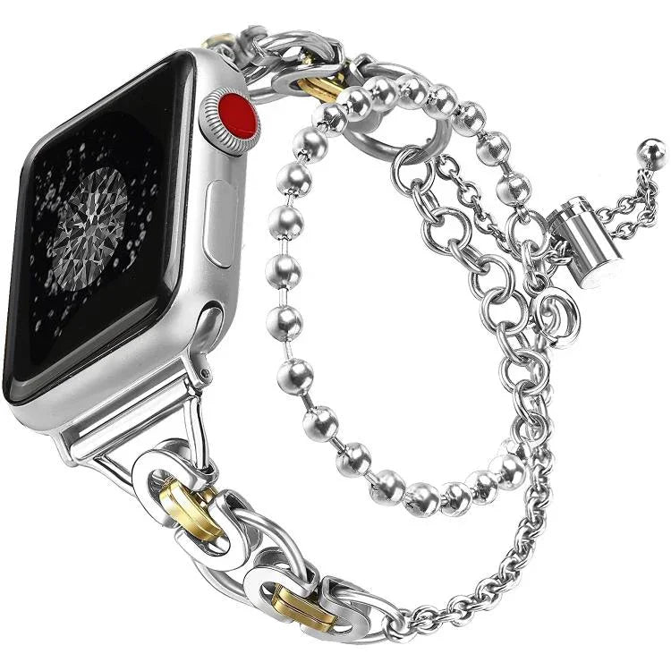 Pulseira de Relógio em Liga de Zinco com Corrente de Contas de Duplo Círculo, Para Apple Watch 46mm / 49mm / 45mm / 44mm, Para Apple Watch 42mm / 41mm / 40mm / 38mm