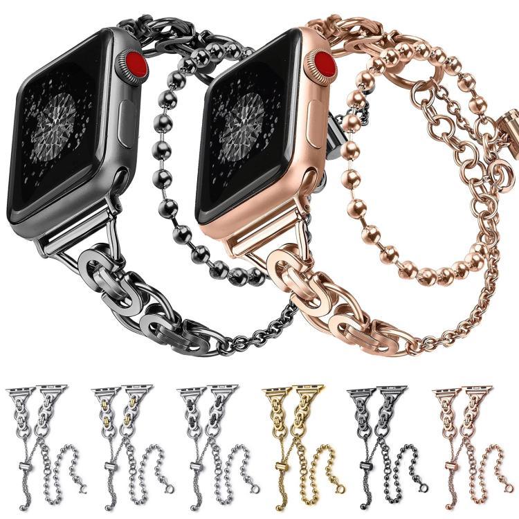 Pulseira de Relógio em Liga de Zinco com Corrente de Contas de Duplo Círculo, Para Apple Watch 46mm / 49mm / 45mm / 44mm, Para Apple Watch 42mm / 41mm / 40mm / 38mm
