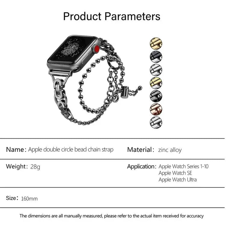 Pulseira de Relógio em Liga de Zinco com Corrente de Contas de Duplo Círculo, Para Apple Watch 46mm / 49mm / 45mm / 44mm, Para Apple Watch 42mm / 41mm / 40mm / 38mm