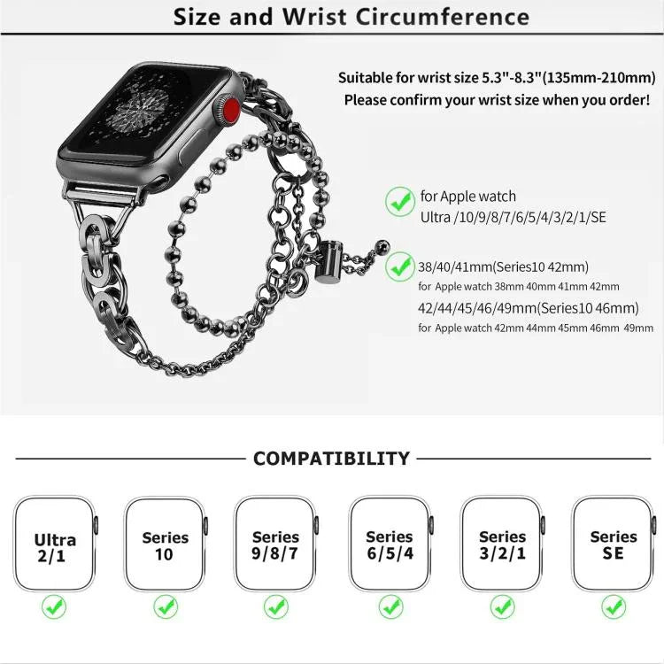 Pulseira de Relógio em Liga de Zinco com Corrente de Contas de Duplo Círculo, Para Apple Watch 46mm / 49mm / 45mm / 44mm, Para Apple Watch 42mm / 41mm / 40mm / 38mm