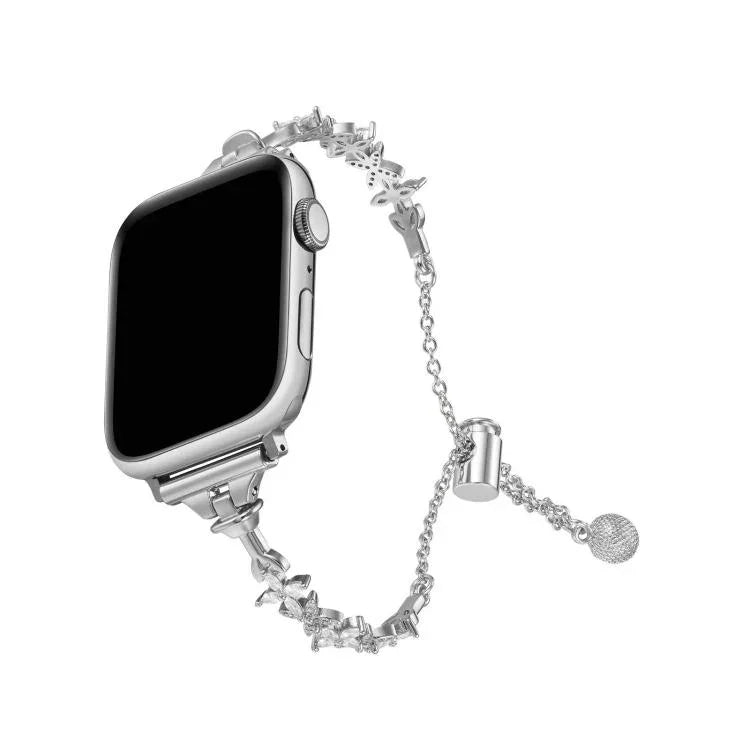 Pulseira de Relógio em Liga de Zinco com Trevo de Quatro Folhas e Diamantes, Para Apple Watch 46mm / 49mm / 45mm / 44mm, Para Apple Watch 42mm / 41mm / 40mm / 38mm