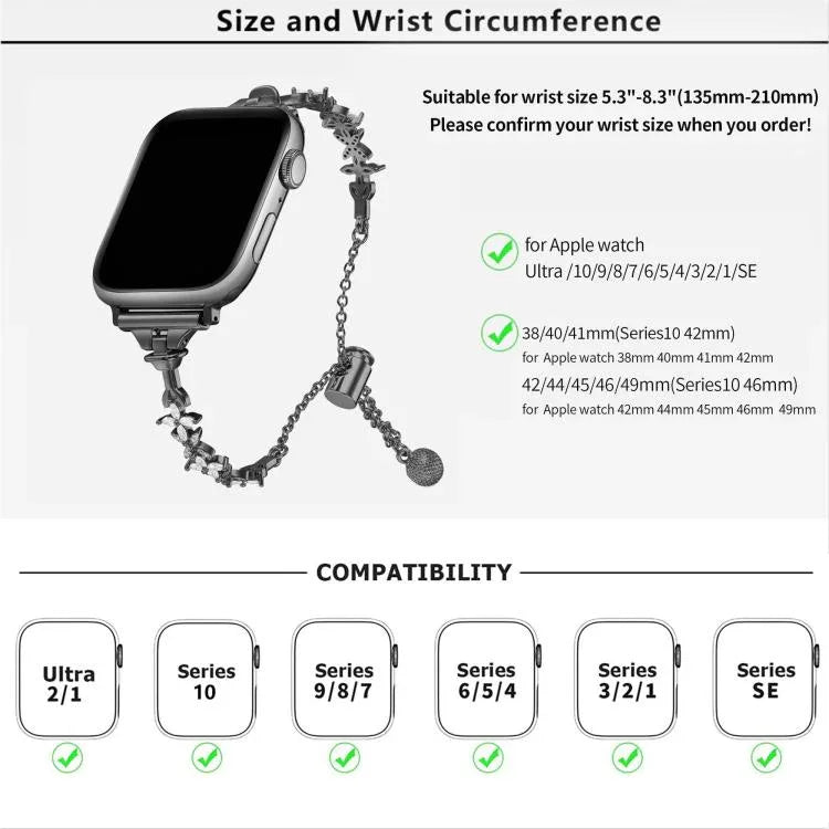 Pulseira de Relógio em Liga de Zinco com Trevo de Quatro Folhas e Diamantes, Para Apple Watch 46mm / 49mm / 45mm / 44mm, Para Apple Watch 42mm / 41mm / 40mm / 38mm