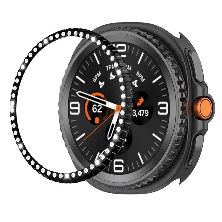 Anel Protetor de Metal com Diamantes de Uma Fileira, Para Samsung Galaxy Watch8 Classic 46mm