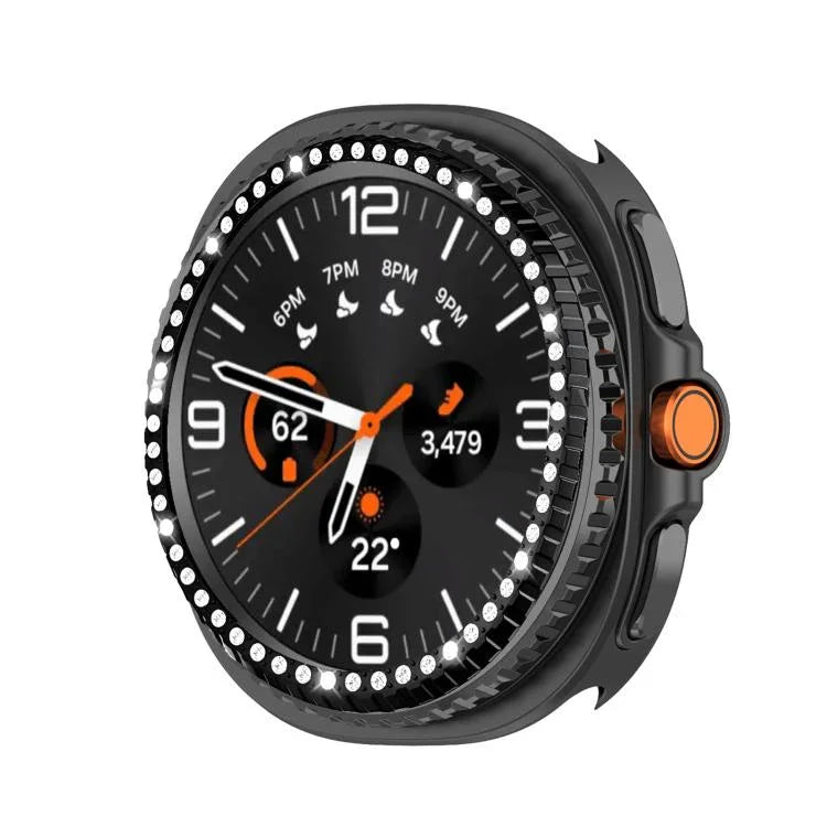 Anel Protetor de Metal com Diamantes de Uma Fileira, Para Samsung Galaxy Watch8 Classic 46mm